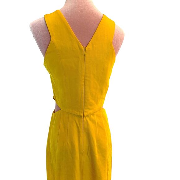 SANDRO PARIS Sleeveless Midi Dress Waist Cutout Zipper Close Yellow 1 36 US 2/4 - Picture 6 of 10
